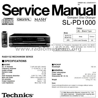 Compact Disc Changer SL-PD1000; Technics brand (ID = 2693626) Enrég.-R