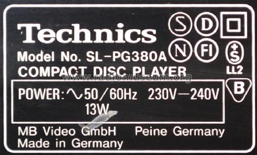 Compact Disc Player SL-PG380A; Technics brand (ID = 1679456) R-Player