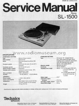 Direct-Drive Manual Turntable SL-1500; Technics brand (ID = 1628491) R-Player