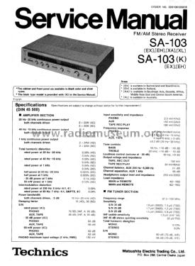 FM/AM Stereo Receiver SA-103; Technics brand (ID = 1962477) Radio