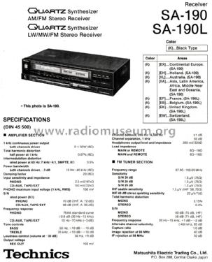 FM/AM Stereo Receiver SA-190; Technics brand (ID = 2045343) Radio