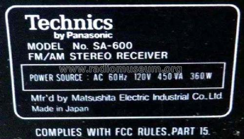 FM/AM Stereo Receiver SA-600; Technics brand (ID = 2092258) Radio