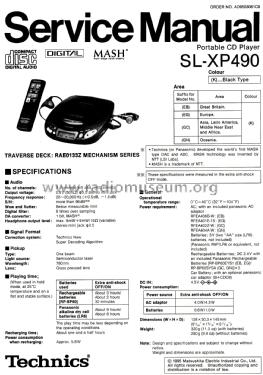 Portable CD Player SL-XP 490; Technics brand (ID = 2693636) Reg-Riprod