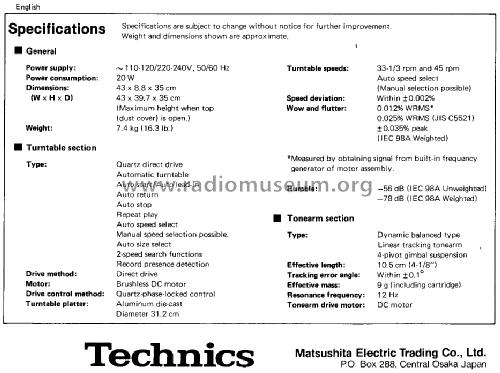 Quartz Direct Drive Automatic Turntable System SL-QL1; Technics brand (ID = 1673141) Sonido-V