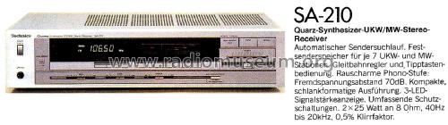 Quartz Synthesizer Digital FM/AM SA-210; Technics brand (ID = 2694335) Radio