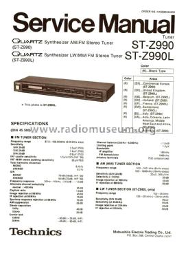 Quartz Synthesizer LW/MW/FM Stereo Tuner ST-Z990L; Technics brand (ID = 1844747) Radio