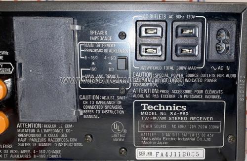 Quartz Synthesizer TV/FM/AM Stereo Receiver SA-550; Technics brand (ID = 2668598) Radio