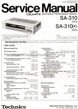 Receiver SA-310; Technics brand (ID = 2046196) Radio