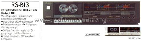 Stereo Cassette Deck RS-B13; Technics brand (ID = 2310472) R-Player