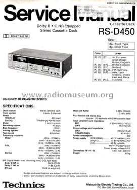 Stereo Cassette Deck RS-D450; Technics brand (ID = 2042356) R-Player