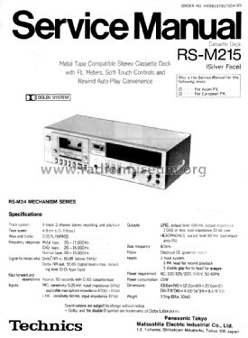 Stereo Cassette Deck RS-M215; Technics brand (ID = 2245912) R-Player