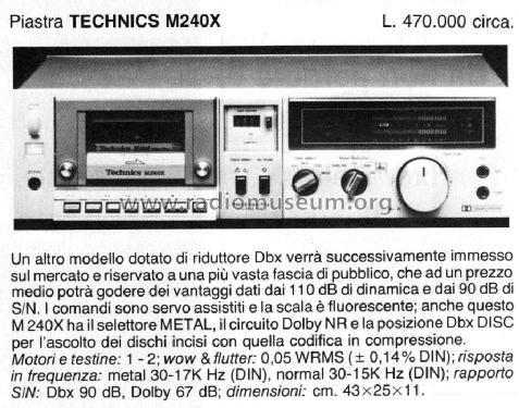Stereo Cassette Deck RS-M240X R-Player Technics brand | Radiomuseum