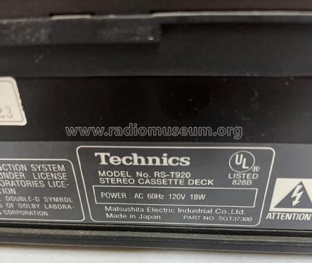 Stereo Double Cassette Deck RS-T920; Technics brand (ID = 2815628) R-Player