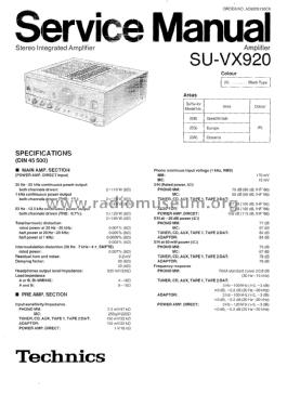 Stereo Integrated Amplifier SU-VX920; Technics brand (ID = 1932551) Ampl/Mixer