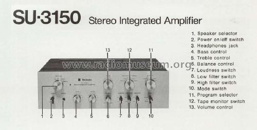 Stereo Integrated Amplifier SU-3150; Technics brand (ID = 700637) Ampl/Mixer