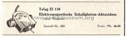 Elektromagnetische Schallplatten-Abtastdose El 130; Tefag; Telephon (ID = 2610434) Microphone/PU