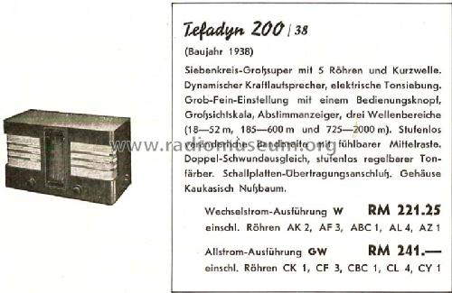 Tefadyn 200/38W; Tefag; Telephon (ID = 1390643) Radio