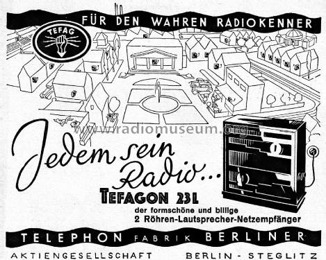 Tefagon 23L; Tefag; Telephon (ID = 3112392) Radio