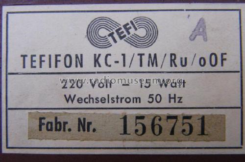 Tefifon KC-1 / TM / Ru / oOF; Tefi-Apparatebau; (ID = 1145380) R-Player