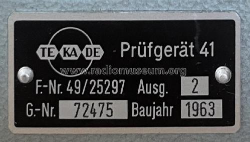 Prüfgerät 41 F-Nr. 49/25297; TeKaDe TKD, (ID = 2959059) Ausrüstung