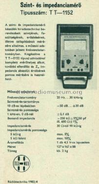 Level & Impedancia Meter TT-1152; Telmes Szövetkezet (ID = 770408) Equipment