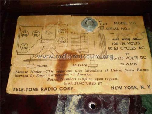 135 Ch= H; Tele-Tone Radio Corp (ID = 621458) Radio