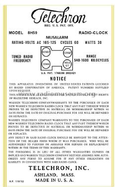 Musalarm 8H59 ; Telechron, Inc.; (ID = 2928018) Radio