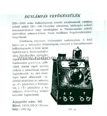 Egylámpás Vevőkészülék ; Telefongyar, Terta (ID = 1596553) Radio