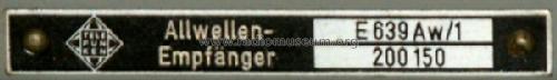 Allwellenempfänger E639Aw/1; Telefunken (ID = 1190545) Commercial Re