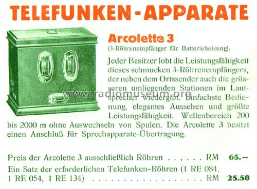 Arcolette 3 ; Telefunken (ID = 1809723) Radio