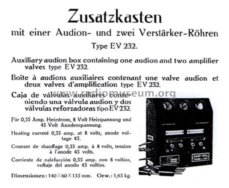 Audion-Zusatzkasten mit 1 Audion und 2 NF-Röhren E.V. 232 ; Telefunken (ID = 2020803) Ampl/Mixer