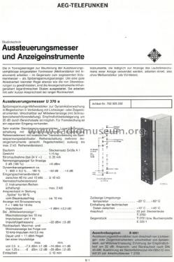 Aussteuerungsmesser U 370 a Artikel-Nr. 792 905 202; Telefunken (ID = 1698149) Divers