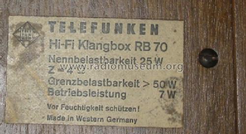 HiFi Klangbox RB70 - RB70H; Telefunken (ID = 107407) Speaker-P