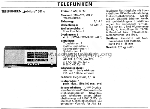 Jubilate 301a; Telefunken (ID = 2882501) Radio