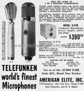 Kondensatormikrofon U47 ; Telefunken (ID = 2103119) Microphone/PU