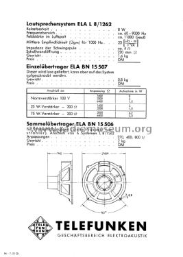 Lautsprecher-Chassis ELA L 8/1262,; Telefunken (ID = 3053600) Speaker-P