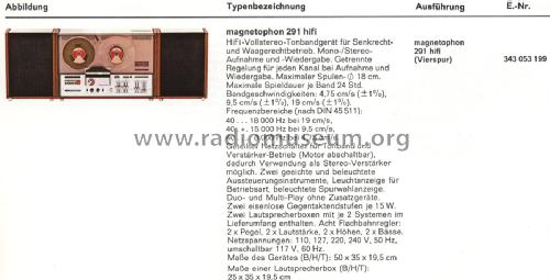 Magnetophon 291 HiFi; Telefunken (ID = 856397) R-Player