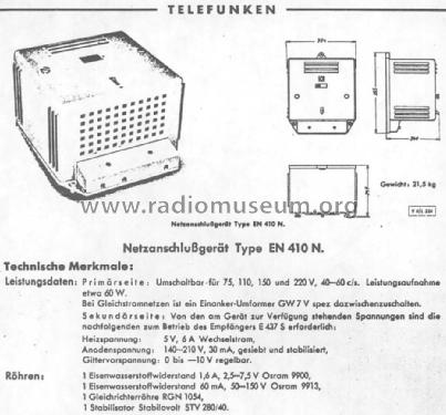 Netzanschlußgerät EN 410 N; Telefunken (ID = 1241111) Power-S