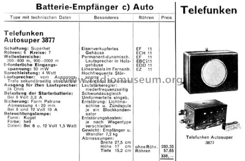 T3877; Telefunken (ID = 2224666) Car Radio