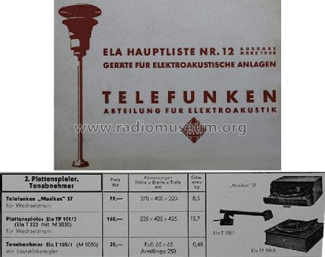 Tonabnehmer Ela T 103/1 ; Telefunken (ID = 1205519) R-Player