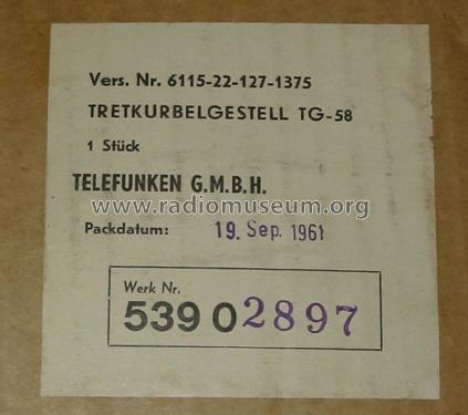 Tretgestell, Tretkurbelgestell TG-58; Telefunken (ID = 1178424) Military