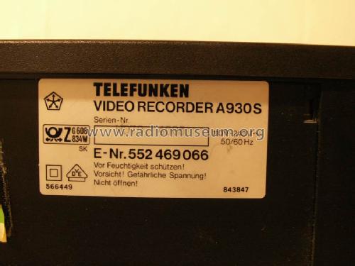 Video Recorder A930S; Telefunken (ID = 1511062) R-Player