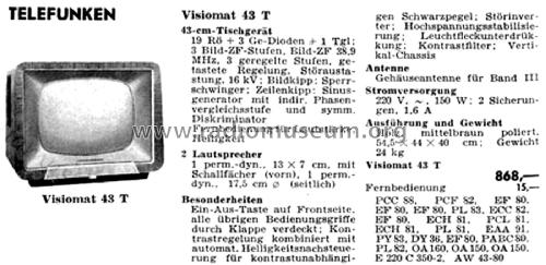 Visiomat 43T FE14; Telefunken (ID = 2915033) Télévision