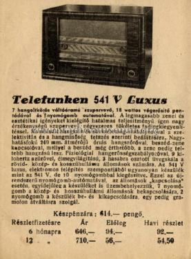 541VL; Telefunken; Budapest (ID = 2223099) Radio