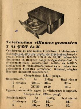 Villamos gramophon - Electric gramophon T41GRV; Telefunken; Budapest (ID = 2223114) Enrég.-R