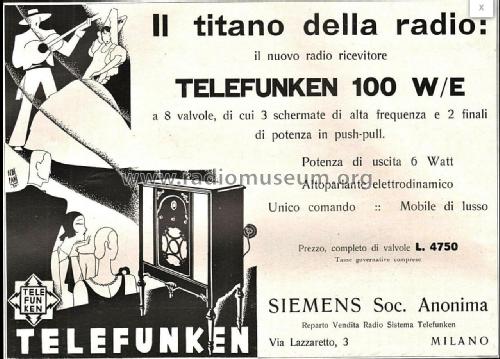 100WE; Telefunken Italia, (ID = 2460002) Radio