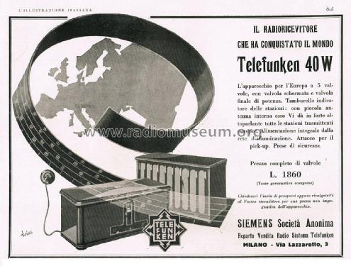 40W; Telefunken Italia, (ID = 2794525) Radio