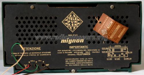 Mignon R521; Telefunken Italia, (ID = 3105102) Radio