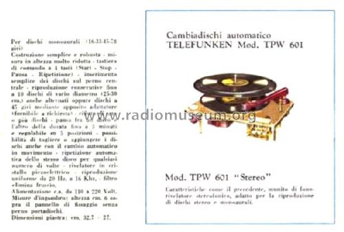 TPW601; Telefunken Italia, (ID = 2589288) R-Player