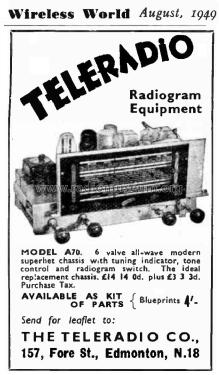 Radiogram Equipment A70; Teleradio Company, (ID = 3088312) Radio